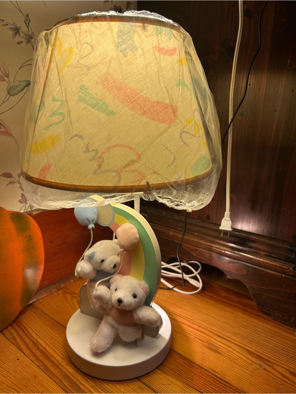 Vintage teddy bear rainbow shapes print lamp shade nursery lamp